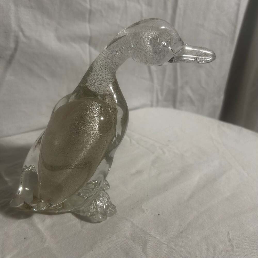 Vintage Murano Style Art Glass Duck Figurine with Controlled Bubbles